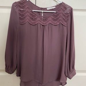 purple mesh neck top